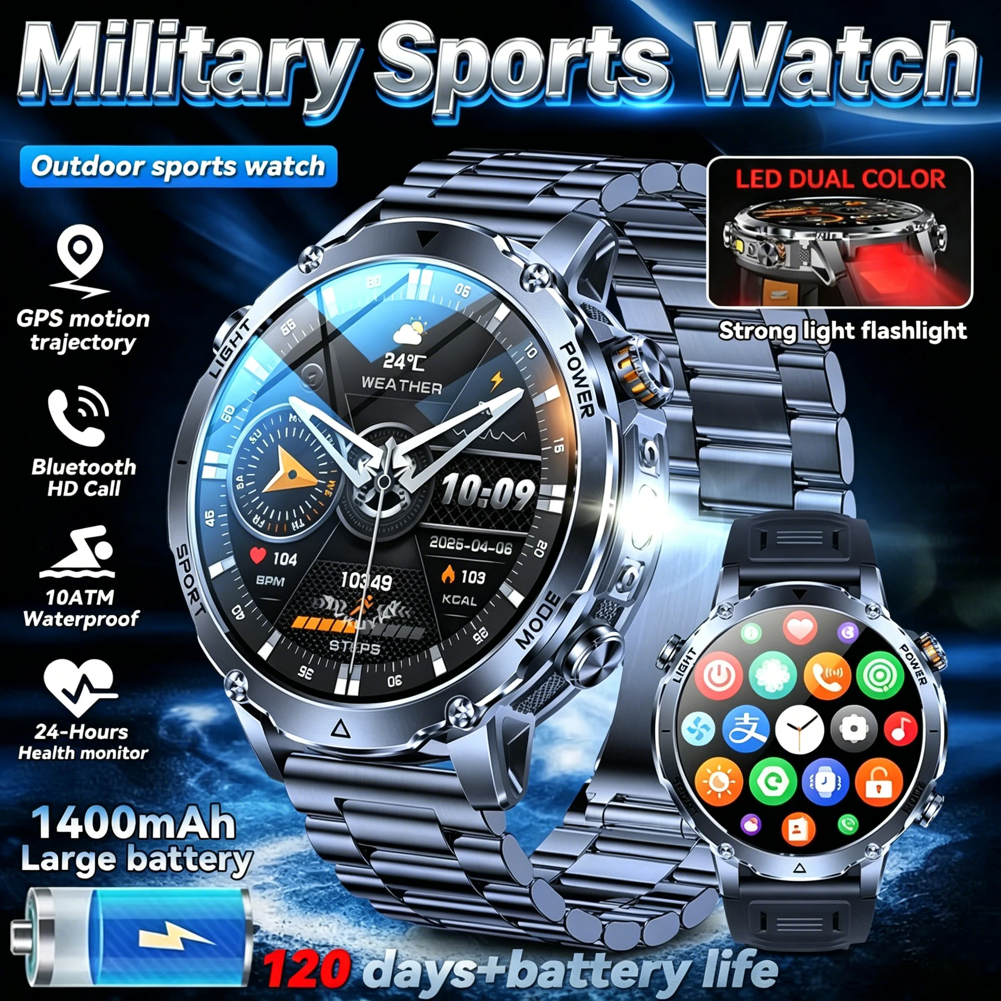

Hot sell 1400mAh Battery Smart Watch IP68 Waterproof Outdoor Sports GPS Track Heart Rate Compass Bluetooth Call Smartwatch gift