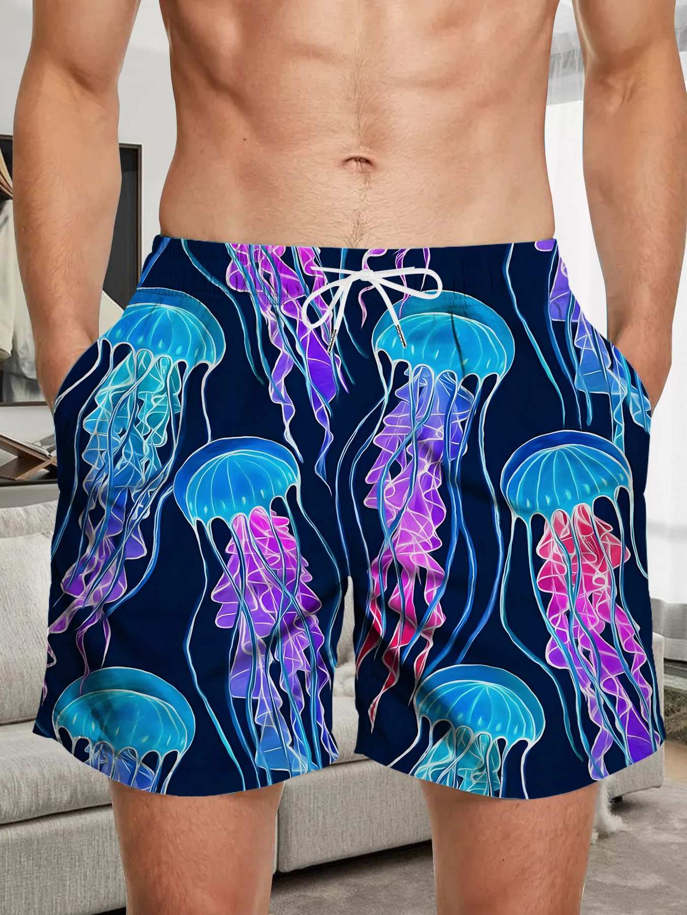 

Men Summer Casual Shorts Full Digital Print Soft Polyester Quick Dry Beachwear
