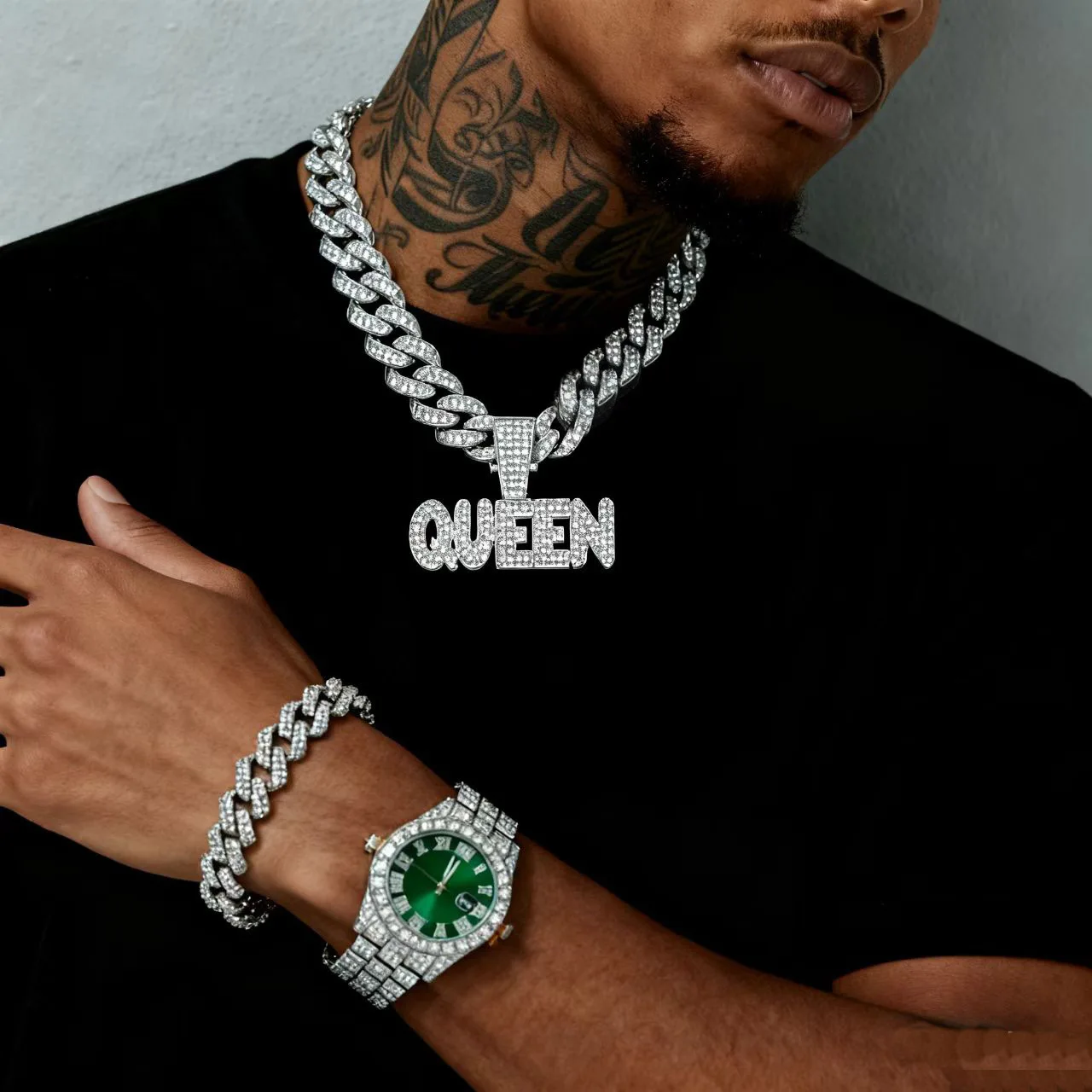 

DIY accessories Cross-border popular men's watch fashion hip-hop Roman scale diamond-encrusted men's watch with letter pendant c