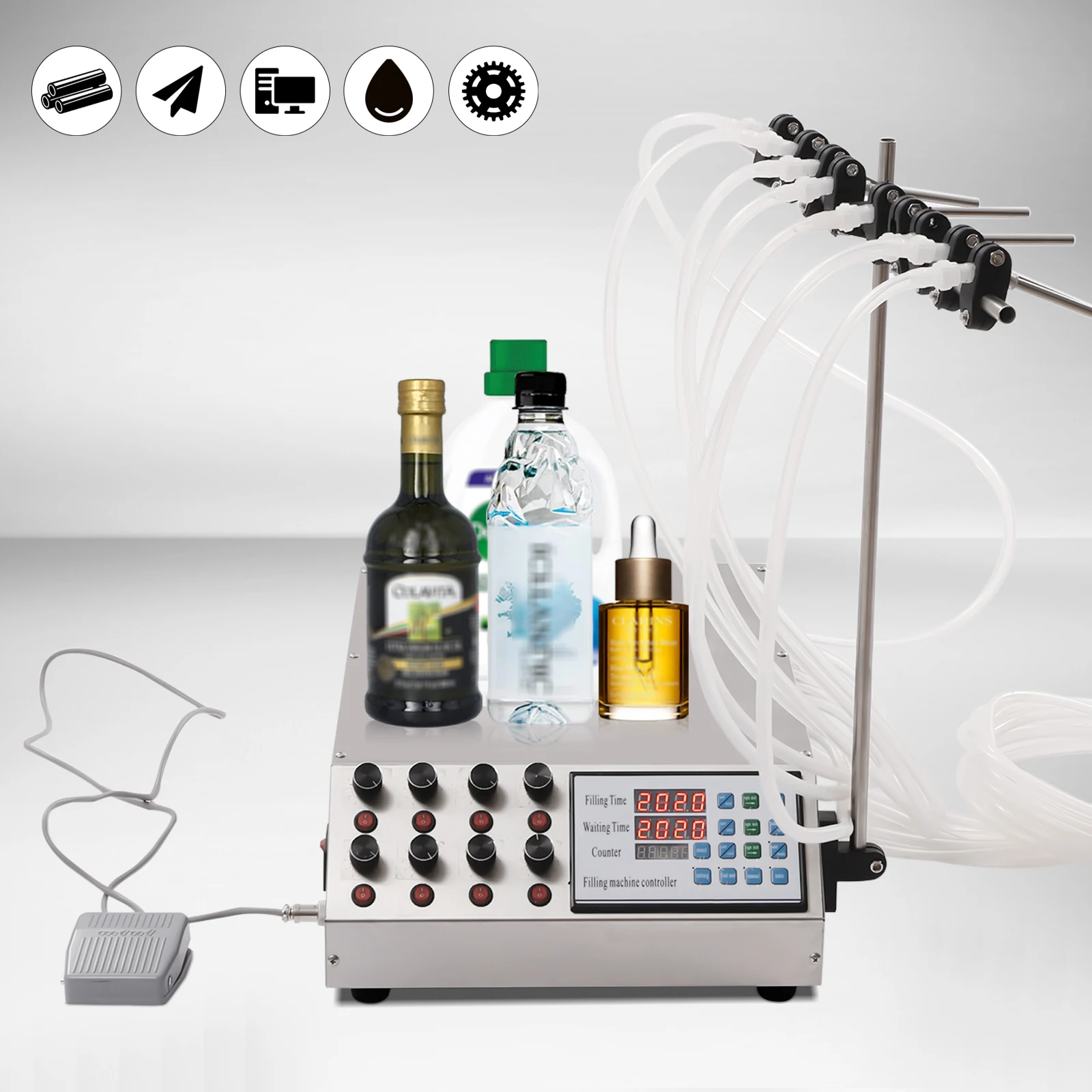 

8-Heads LCD Electric Semi-automatic Liquid Filling Machine 5-5000ml Perfum Bottle Filler Stainless Steel