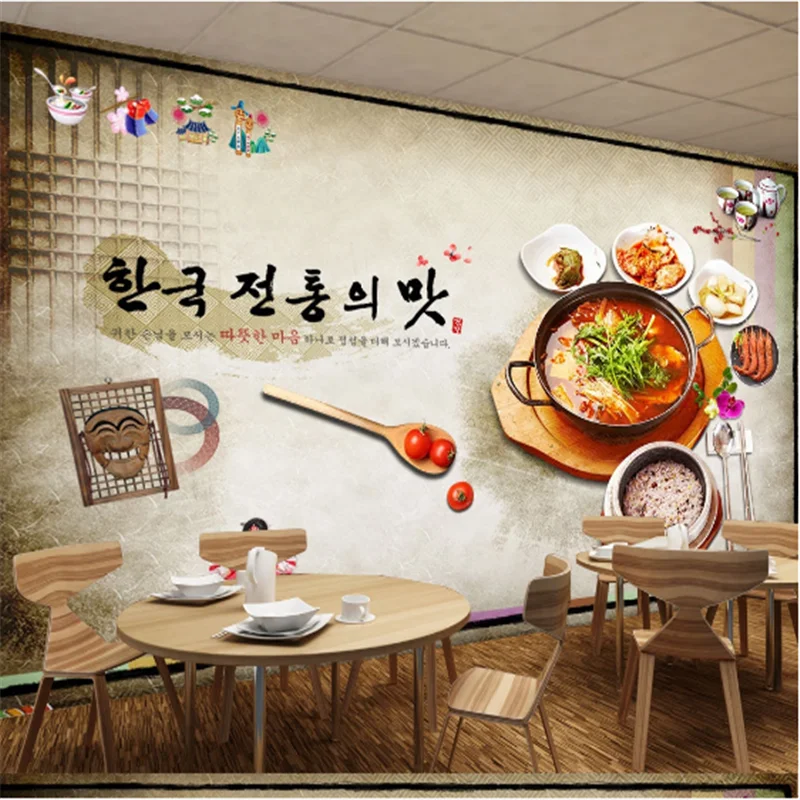 

Custom Hand- Retro Korean cuisine Kimchi Hot Pot Roast restaurant background decoration Industrial Decor Mural Wallpaper