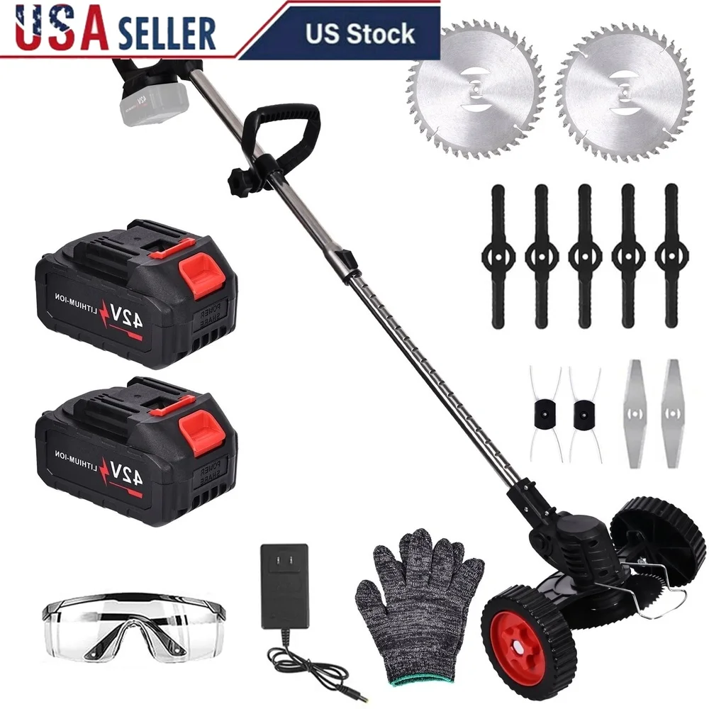 

Cordless String Trimmer 42V Electric Weed Wacker with 4 Blades Telescopic Adjustable Length Lightweight Battery Powered
