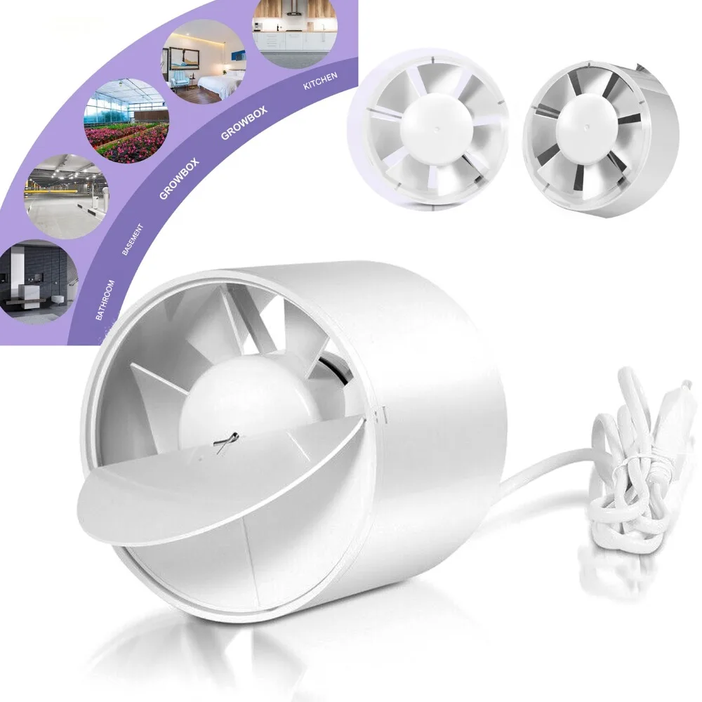 Ventilateur d'extraction, ventilation à fort débit d'air, volet de retour d'air intégré pour les aérations, cuisine, salle de bain, sous-sol, serre de culture, grenier (100 mm)