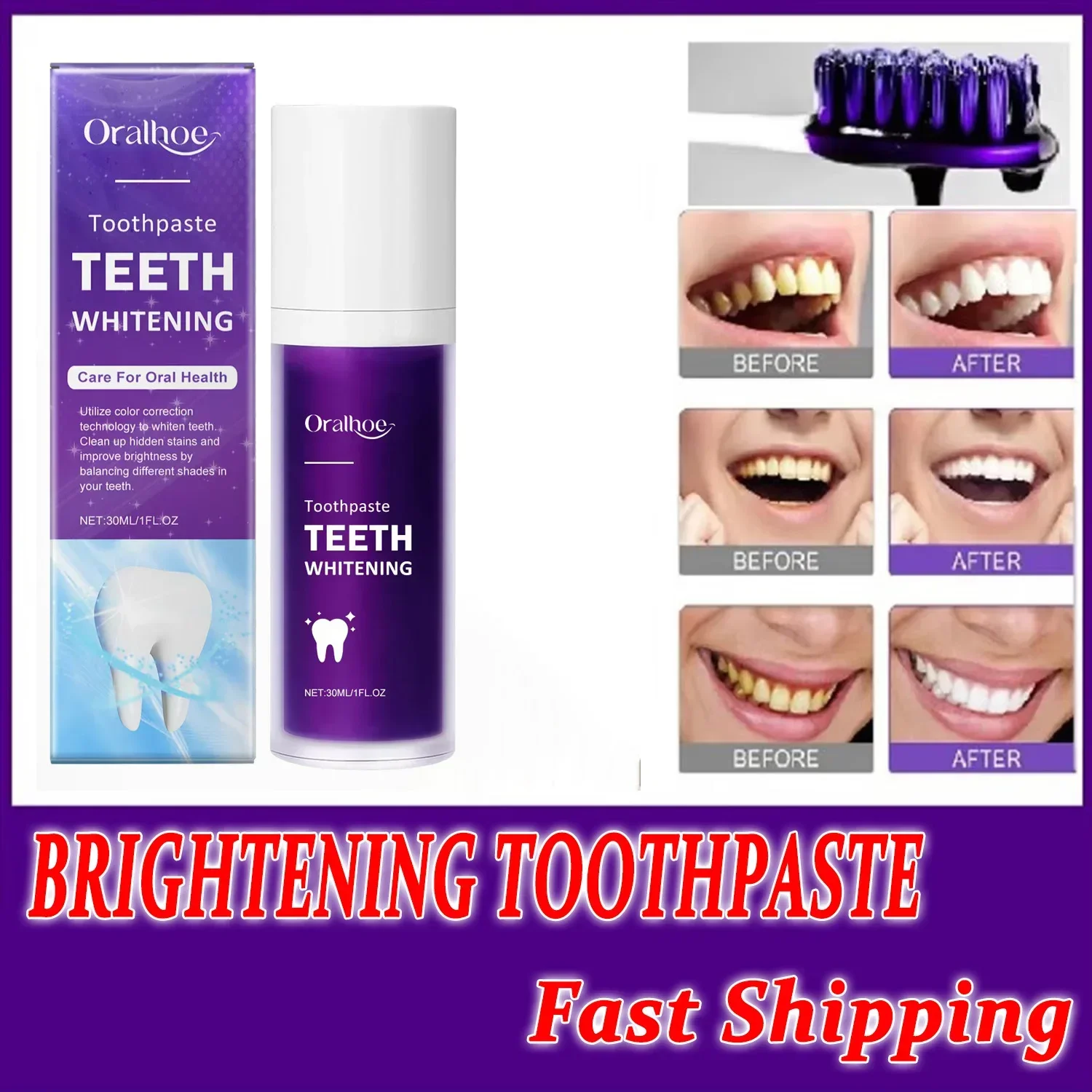 Purple Toothpaste Fresh Breath Protecting Teeth Decay Prevention Plaque Stains Removing Repairing Oral Cleaning Cream Dentifrice