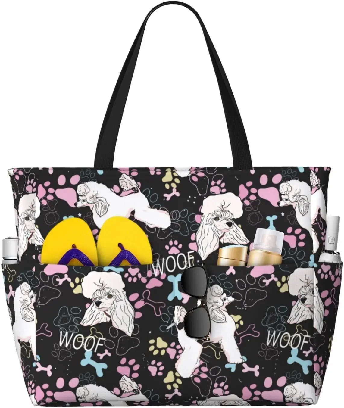 Poodle Dog Puppy Paw Cute Funny Beach Bag Waterproof Sandproof Swim Large Tote Pool Bag For Women With Zipper