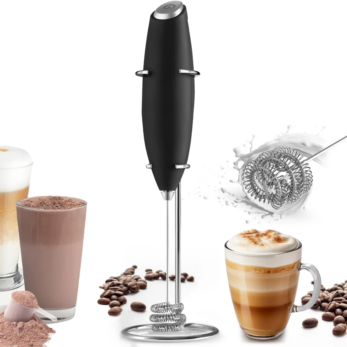 Electric Milk Frother Handheld Milk Frothers Wand Drink Mixer for Coffee Milk Foamer for Cappuccino Frappe Matcha Creamer PH313