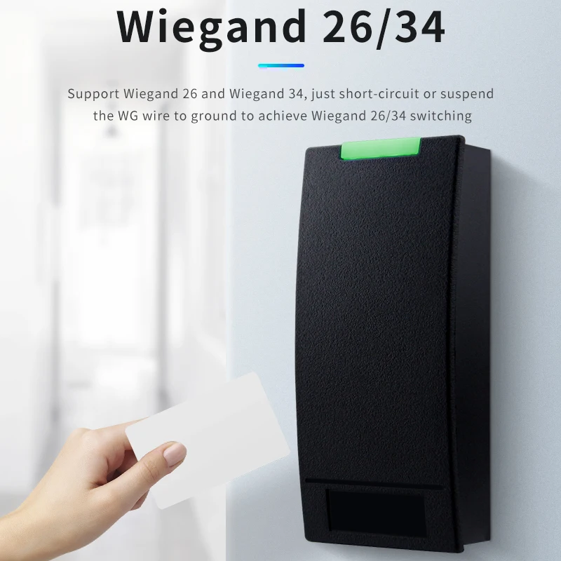 Outdoor Waterproof 125KHZ, 13.56MHZ Access Control Card Reader, WG26/34 Format, Contactless NFC Inductive RF Swipe Card