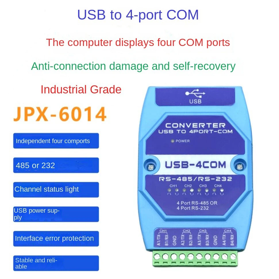 Imagem -04 - Serial Converter Cabo Industrial Grade Usb de 4ch Rs485 Rs232 Porta com Conversão de Comunicação