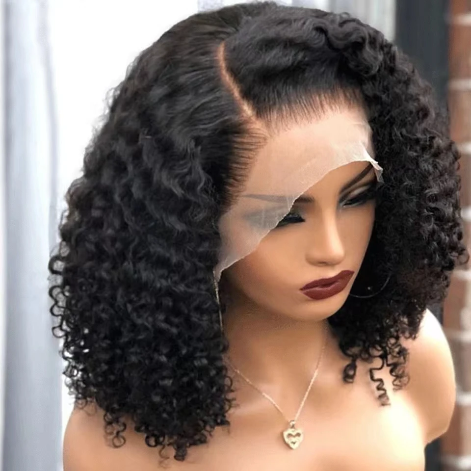 Water Wave HD Lace Front Wig 13x4 Transparent Frontal Hair Wigs 14Inch Short Curly Bob Wig Lace Human Hair Wigs For Black Women