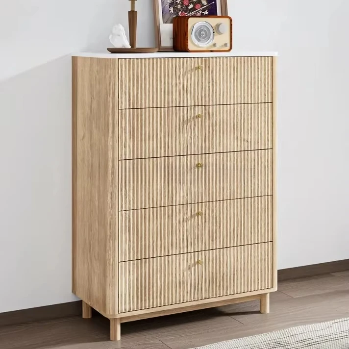 xx-Fluted Panel Modern Bedroom Tallyboy Cheap Wooden Storage Partition Cabinet*