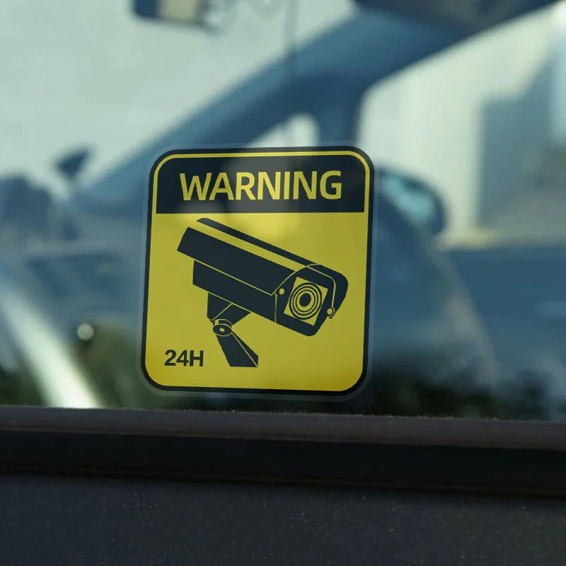 8Pcs 24H Warning CCTV Camera Sticker Transparent Decal Car Window Inside & Outside Security Surveillance Alert Warning Decor