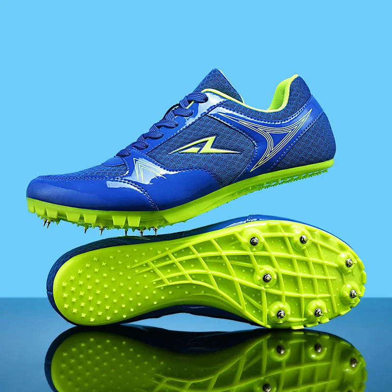 Blue Track Field Shoes Men Women Outdoor Summer Breathable Sport Athletic Spikes Sneaker For Men Running Shoes Nail Sprint Shoes
