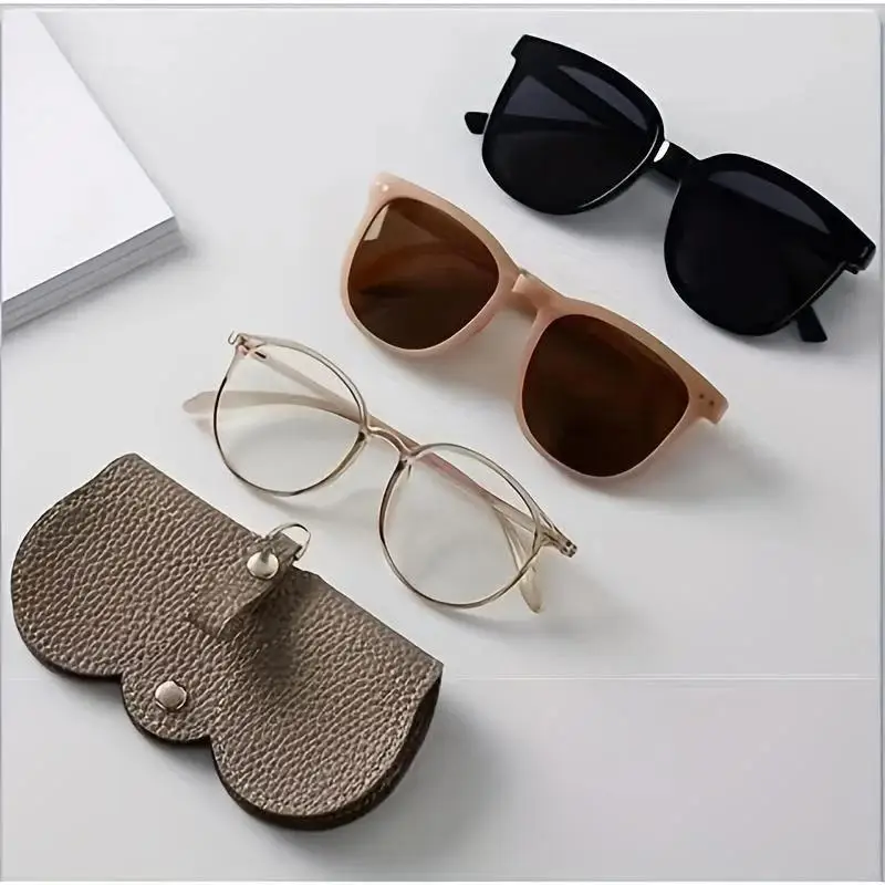 Litchi Embossed Glasses Cover Cute Hanging PU Leather Sunglasses Reading Glasses Storage Bag Portable Travel Eyewear Holder