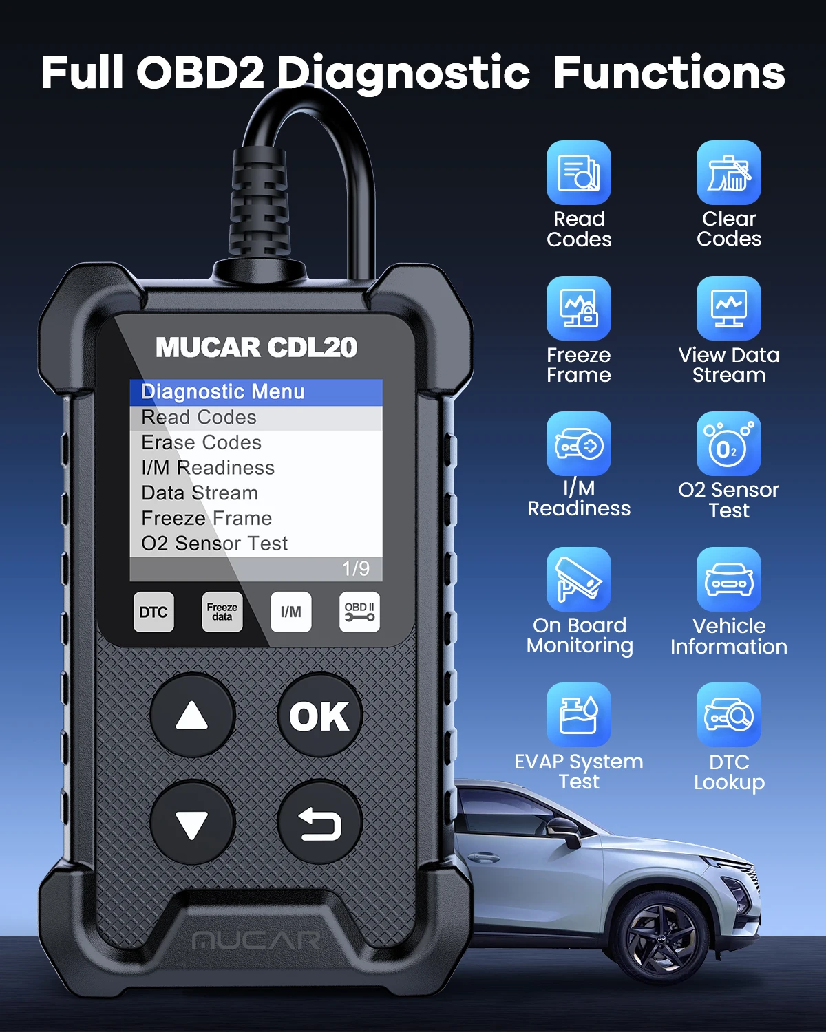 New MUCAR CDL20 Obd2 Scanner Auto Diagnostic Tools Lifetime Free Automotivo Code Reader Check Engine Full OBD 2 Functions