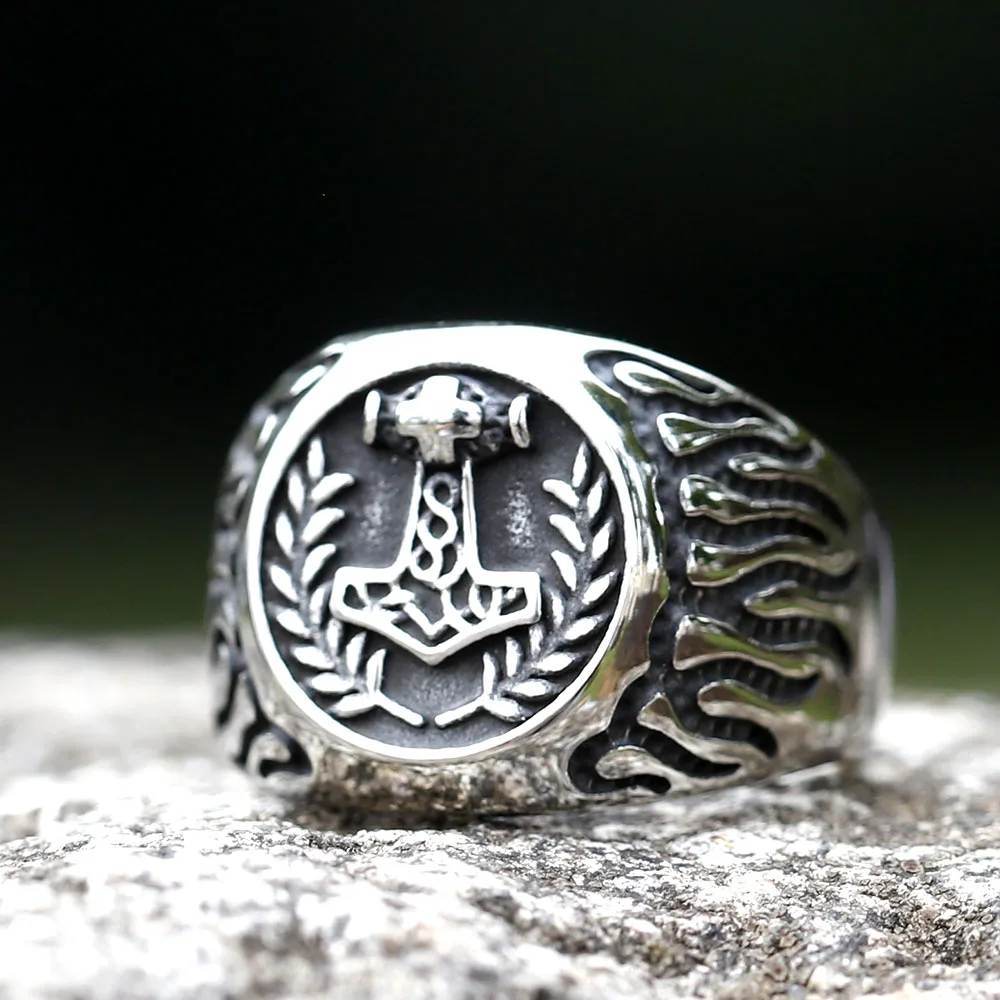 2025 Neuer Edelstahl Wikinger Thors Hammer Mjolnir Ring Herren Hochzeit Anels Damen Band Schmuck Geschenk Anel kostenloser Versand