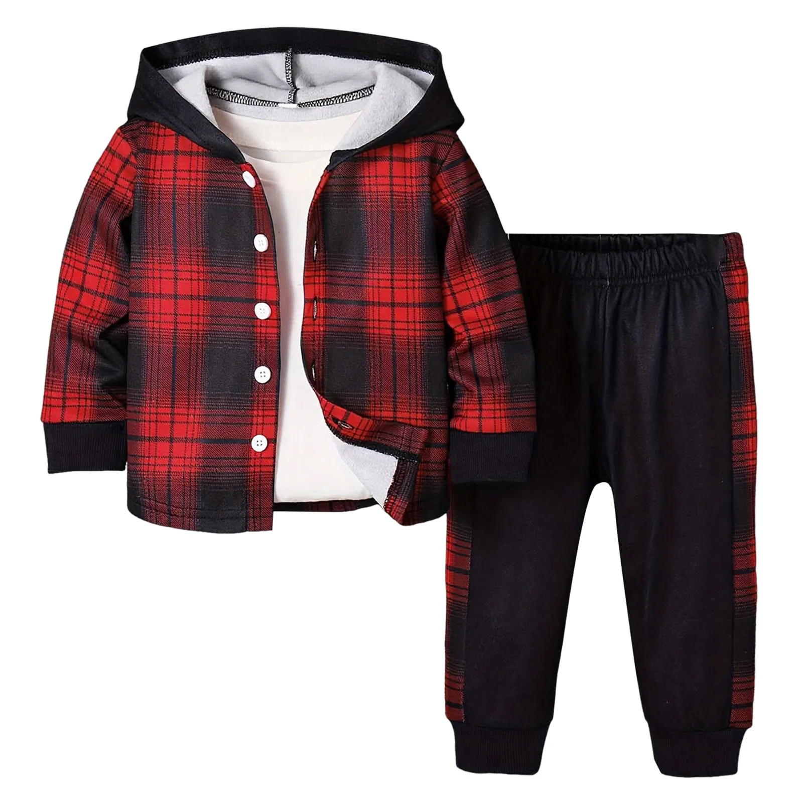 

Easter Outfit for Boys Baby Boy Spring And Fleece Hooded Grid Long Sleeved Shirt Long Pants Casual Suit Trendy Boy 4t Outfit