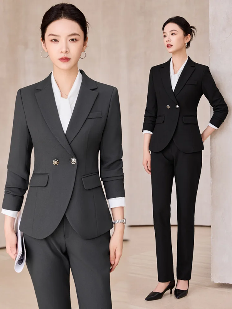 

Gray women's suit2025New Spring and Autumn Elegant Professional Formal Wear Hotel Front Desk Manager Work Uniform Suit