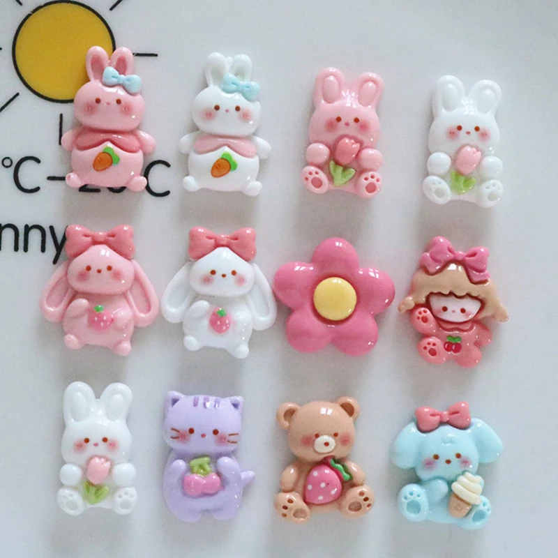 10 Pcs New Fashion Cute Mini Cartoon Rabbit, Girl, Little Bear Resin Scrapbook Diy Jewelry Wedding Hairpin Decorate Accessories