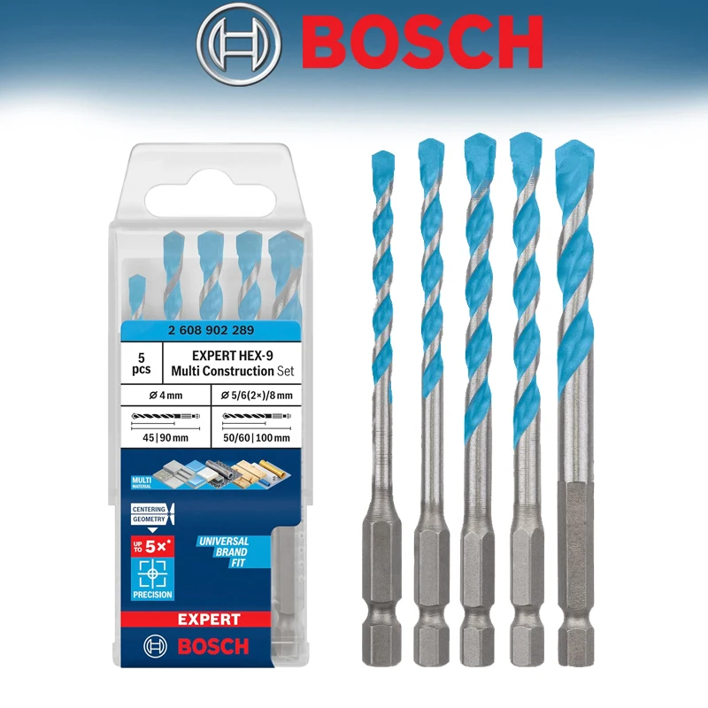 BOSCH Original 2608902289 Sechskant-Bohrer HEX-9 Multifunktionales, verschleißfestes Bohrer-Werkzeugset 4/5/6/6/8 MM 5-teilig