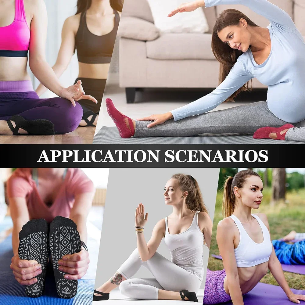 6 Pairs Yoga Socks for Women Nonslip Barre Socks with Straps Ballet Dance Socks for Yoga Pilates Ballet Barre Dance