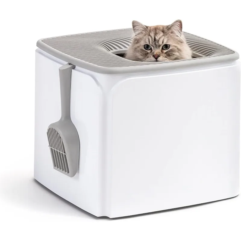 

USA Premium Top Entry Cat Litter Box with Scoop, Square Enclosure for Cat and Kitty,