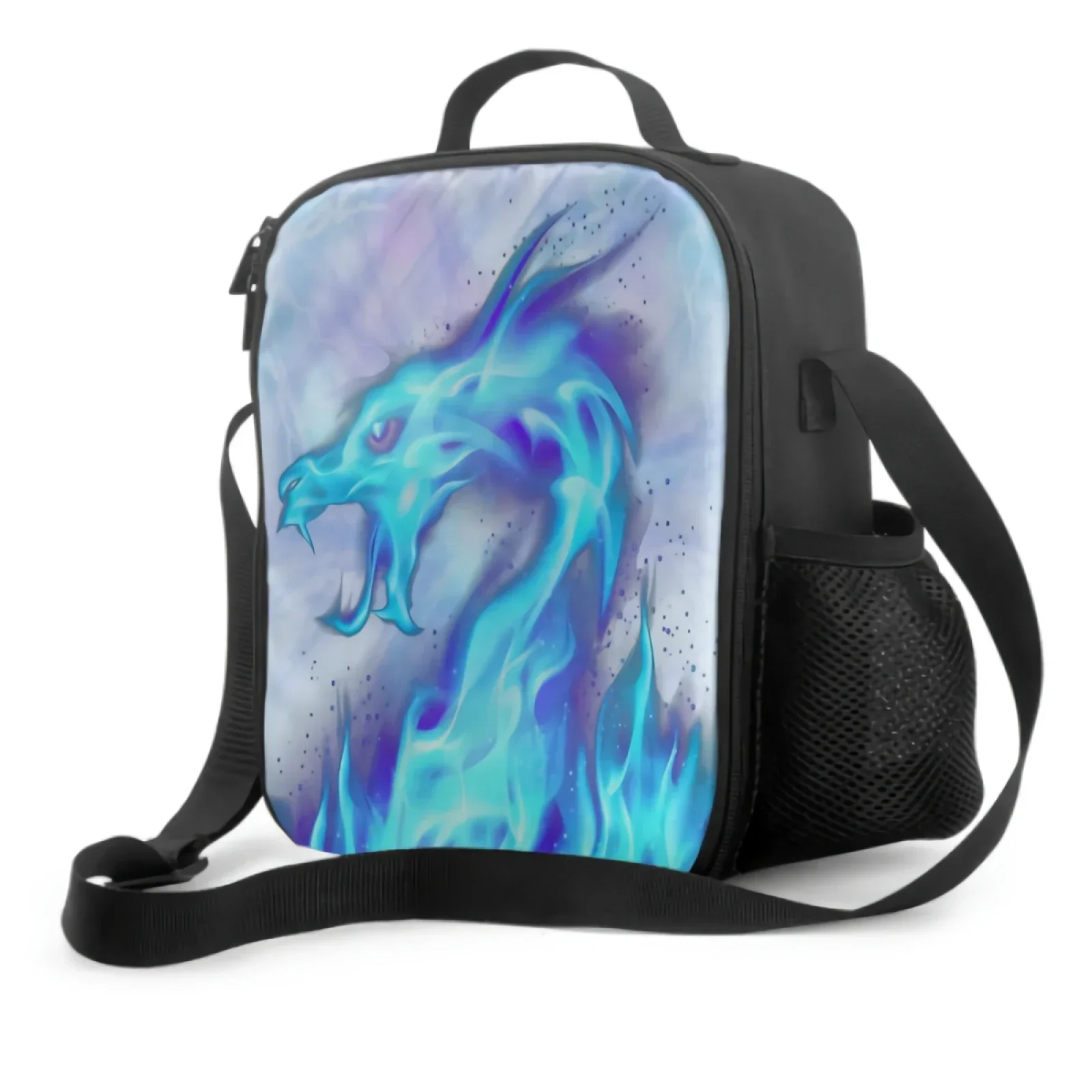 Blue Fiery Dragon Insulated Thermal Lunch Bags for Kids Boys Girls Washable Tote Lunch Container Food Carrier for School Travel