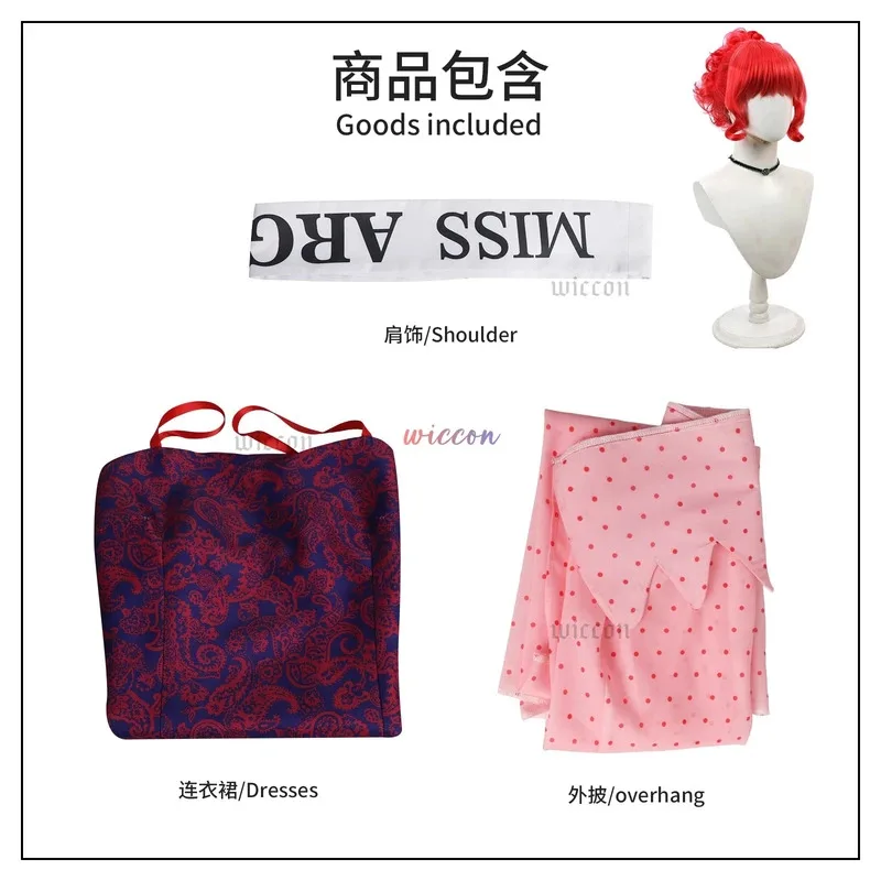 

New Movie Juice2Beetle Miss Argentina Cosplay Costumes Red Dress Suit Red Curly Wig Halloween Costumes For Women XXFFF66RJ2025