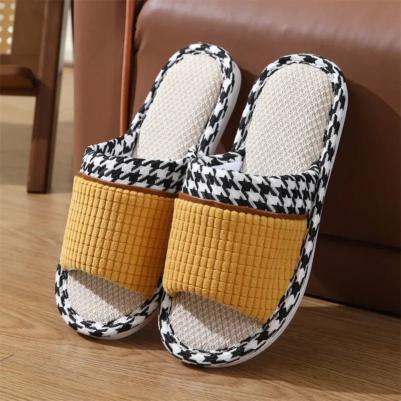 Women's Linen Slippers Home Use Couple's Home Use Cotton Linen Cloth Slippers Indoor Flat Bottomed Breathable Fashion Slippers