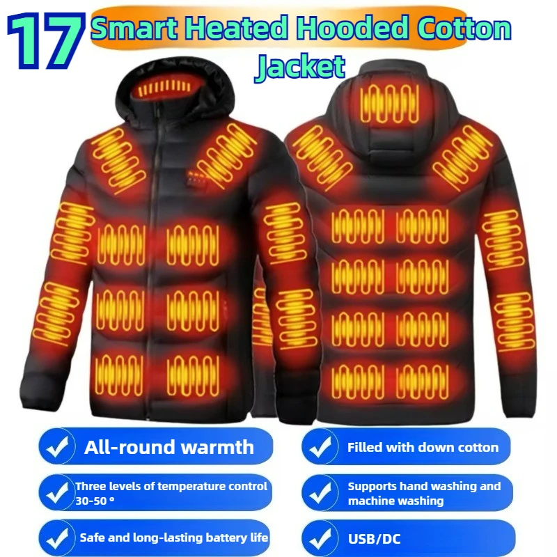 

USB Heated Fluffy Jacket Mens Winter Warm Heating Parkas 21 Zones Electric Heated Jackets Waterproof Warm Jacket Coat Size 6XL