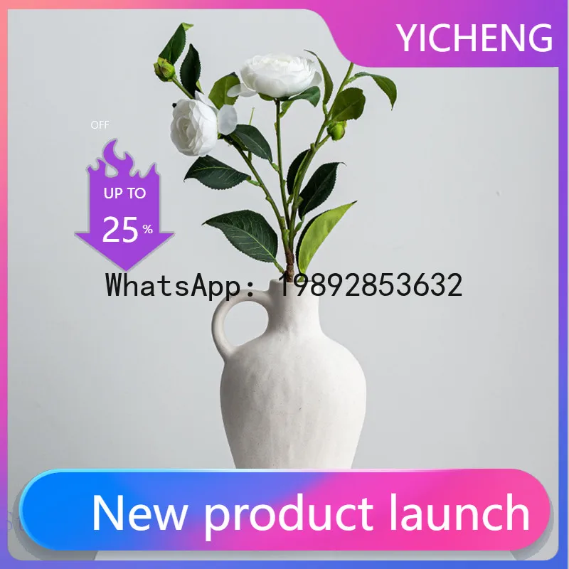 

QQ Ceramic Vase Matte Handmade Ceramic Crafts Flower Arrangement Hydroponics Accessories Vintage White Flower Vase Home Decor