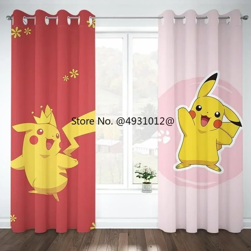 Hot Pokemon Window Curtain Pikachu Children Bedroom Cartoon Printed Kids Blackout Curtain Office Living Room Home Decor Gift