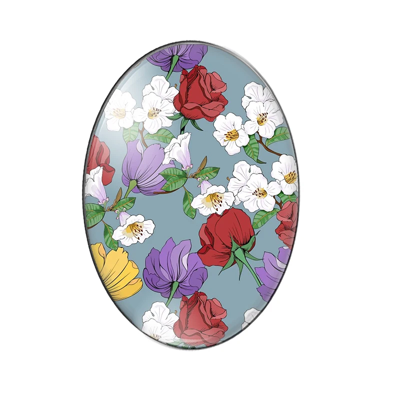 Beauty Vantage flower Rose Lily 10pcs mixed 13x18mm/18x25mm/30x40mm Oval photo glass cabochon demo flat back Making findings