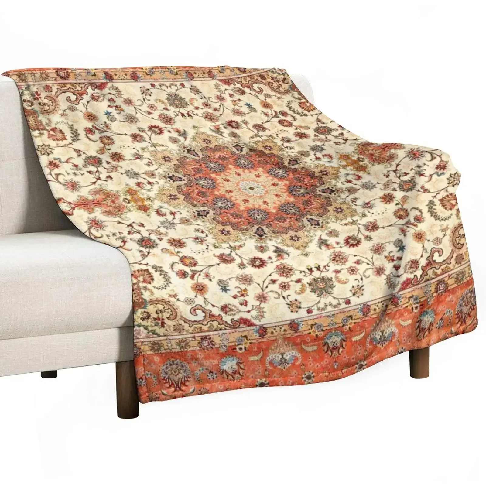 

Orange Traditional Oriental Moroccan Artwork Carpet Style. Throw Blanket Beach Luxury St Blankets