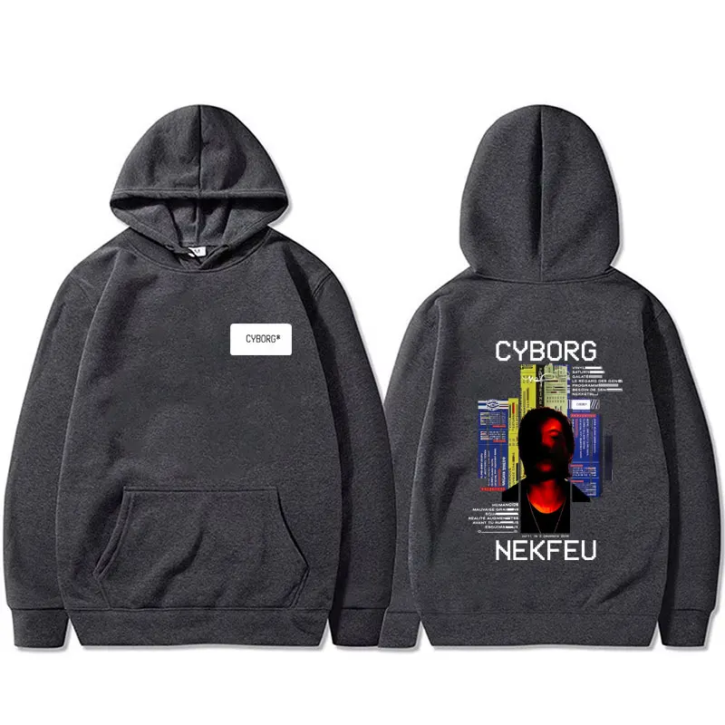 مغني الراب Nekfeu سايبورغ الجرافيك هوديي الرجال النساء الهيب هوب موضة البوب الموسيقى البلوز عادية خمر مقنعين الخريف الشتاء البلوز