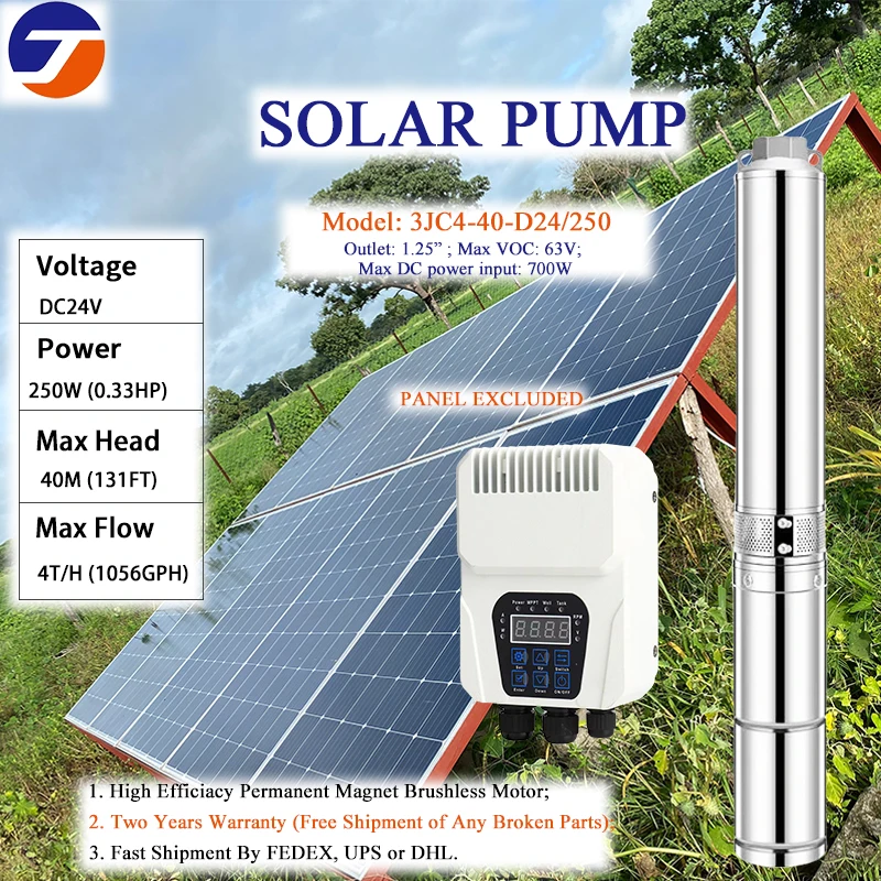 Solar water pump Plastic Impeller Deep Well Submersible SS304 Housing 24v 48V 72V 110V 3“ DC Brushless Motor Agriculture Irrig