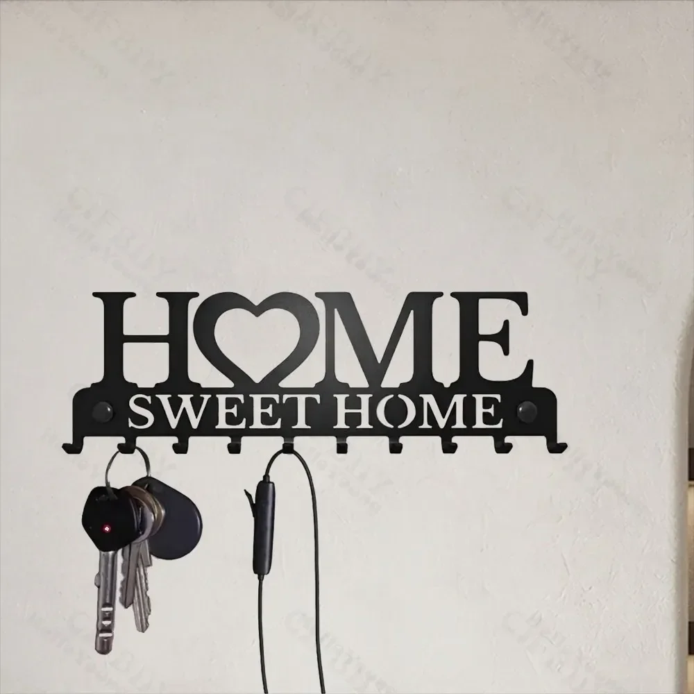 Sweet Home Balcone in metallo nero Appendiabiti a parete Portachiavi Organizzatore da cucina Bagno Rangement Ganci Appendiabiti