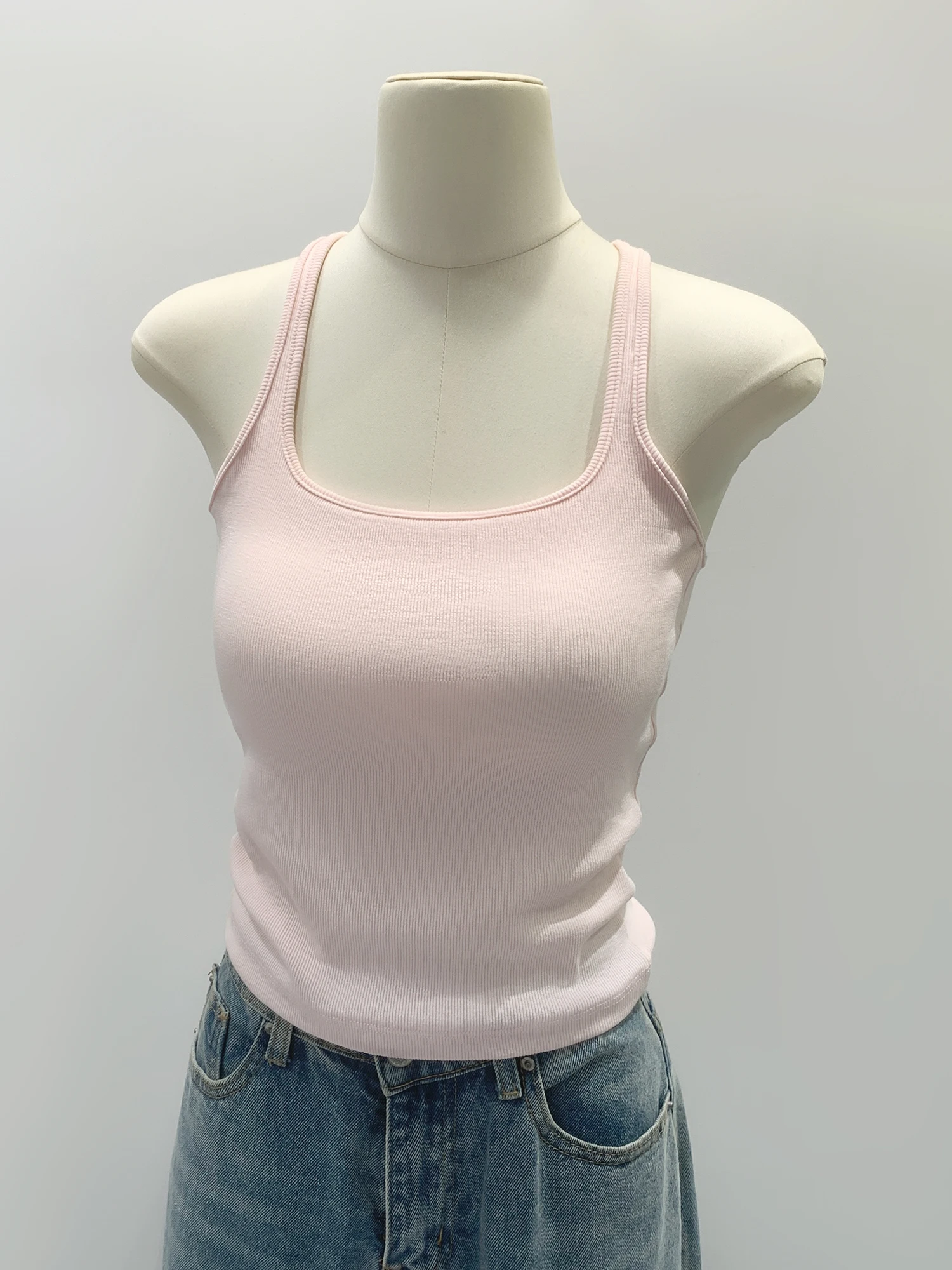 Low U-Neck Strap Vest Women's Summer New Style Pure Desire Sexy Inner And Outer Wear with Chest Pad Beautiful Back Top