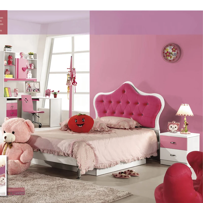 Princess Pink Color Children's Furniture Bedroom Modern Suit for Babies and Children