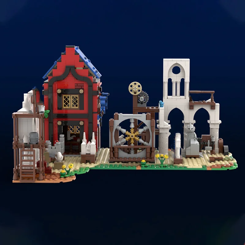 Bloques de construcción escolares MOC de Stonemasons medievales, 1187 Uds., bricolaje, castillo Modular, taller, arquitectura histórica creativa, juguete para niños