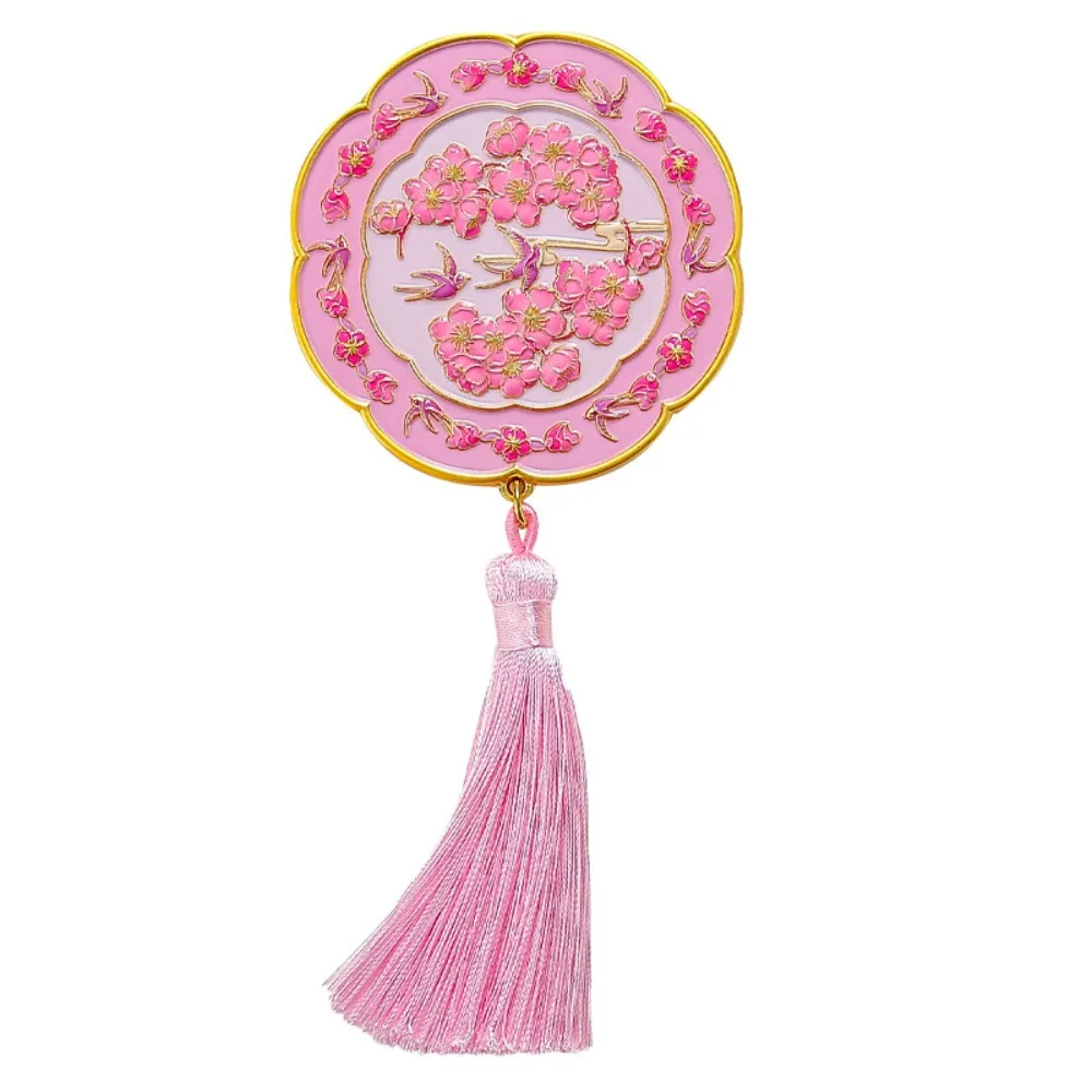 Miroir de maquillage Portable créatif, Design en Relief avec pompon, miroir cosmétique en métal de Style chinois pour femmes