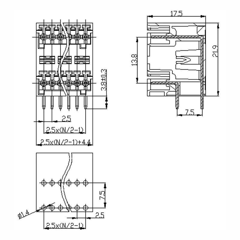 100PIN DG15EDGRH  2.5mm  KF2EDGRHPCB TERMINAL BlOCKS 2P-24P PLUG-IN MCD0.5/-G1-2.5 ECHB250V PHOENIX CONTACT ECHB250R