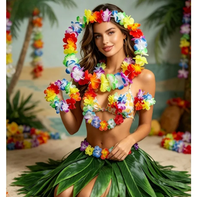 

Tropical Luau Costume – Tiki Grass Skirt with Floral Headband Soft & Adjustable – Ideal for Carnival Beach Themed Dress Up