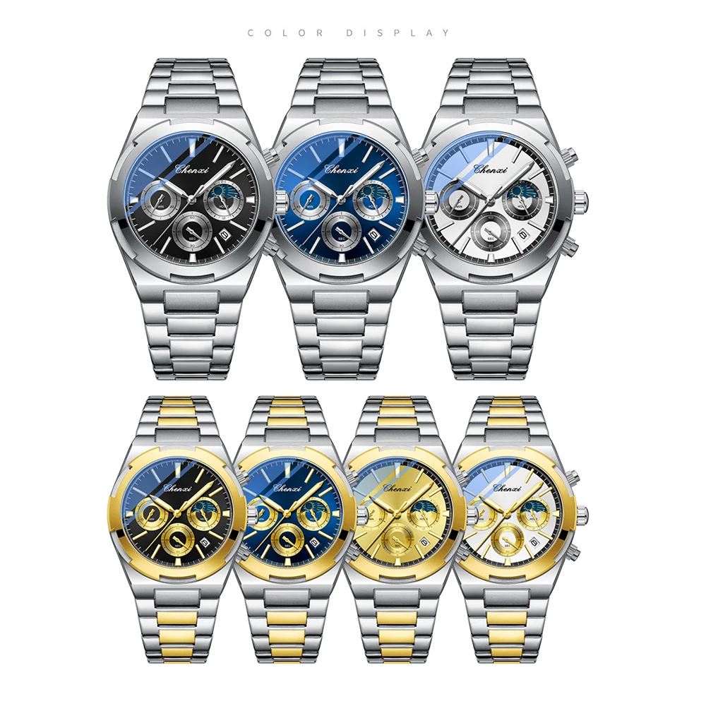 Relojes de negocios a la moda para hombre, reloj de pulsera con esfera redonda luminosa para hombre, reloj con pantalla de calendario, reloj de hombre con banda de acero inoxidable