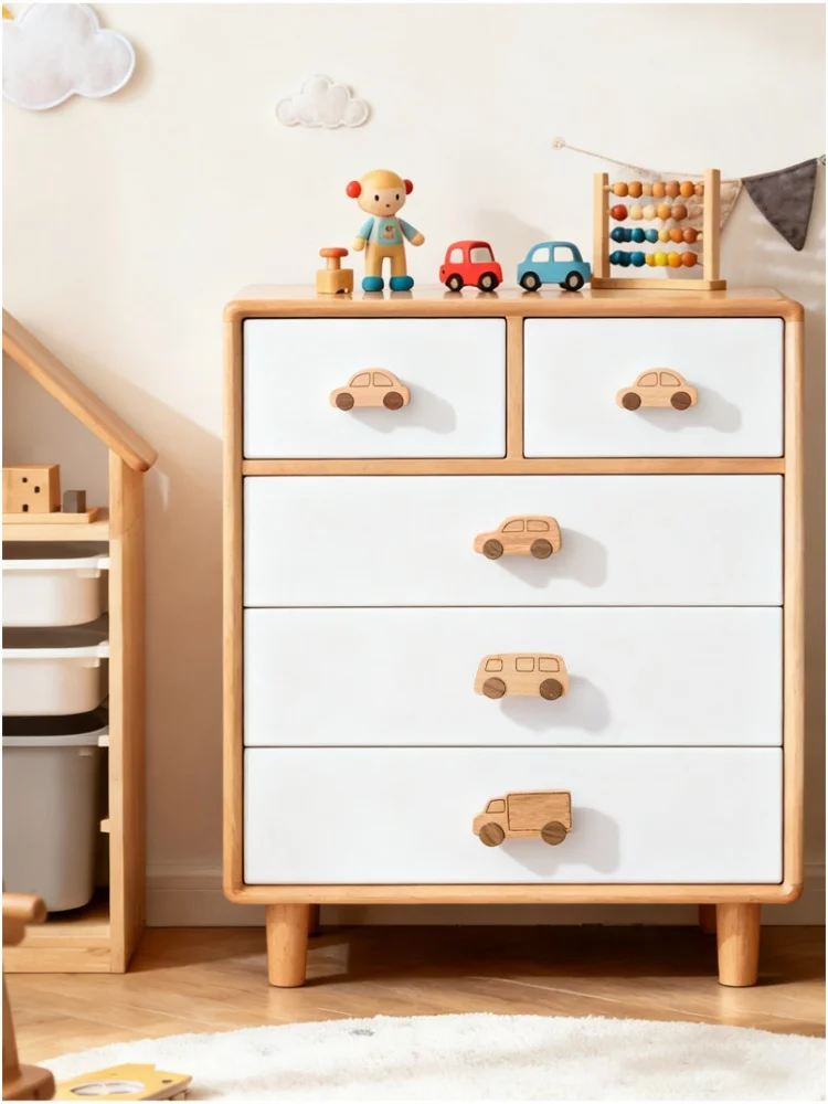 Creative Cartoon Solid Wooden Car Biscuits Pizza Drawer Dresser Bedside Table Cabinet Beech Walnut Environmental protection Knob