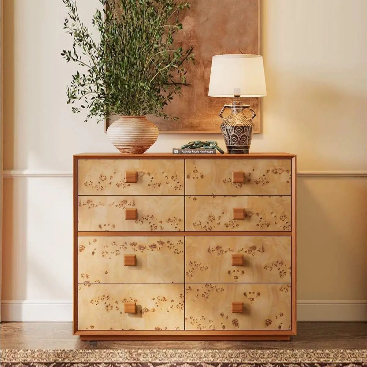 

DSA vintage solid wood vintage eight-drawer cabinet, living room, bedroom sideboard, tree-grain storage cabinet