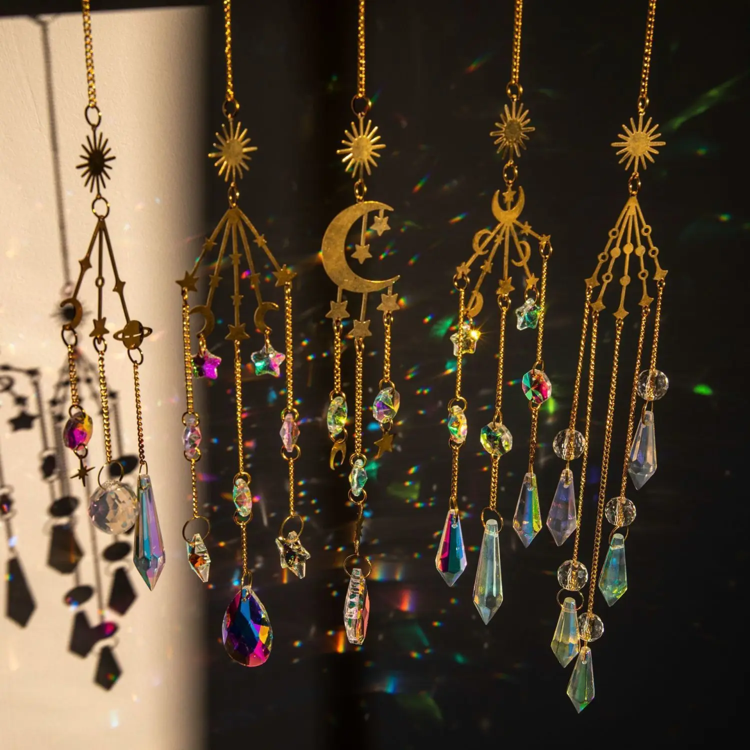 Galaxy Crystal Sun Catcher Lighting Wind Chime Pendant  Rainbow Light and Shadow Length 27cm