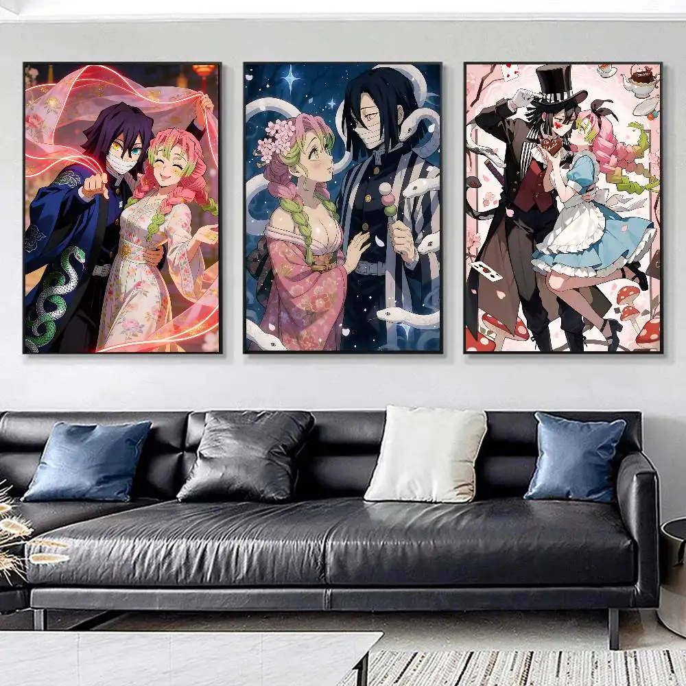 1pc O-Obanai Iguro X M-Mitsuri Kanroji Anime Posters HD Print Vintage Wall Art Decor for Home Study Room