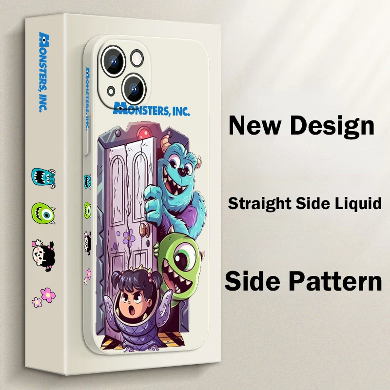 Disney Monsters Inc Phone Case For Apple iPhone 15 14 13 12 11 Pro Max Plus 8 7 SE Liquid Left Rope Capa Cover