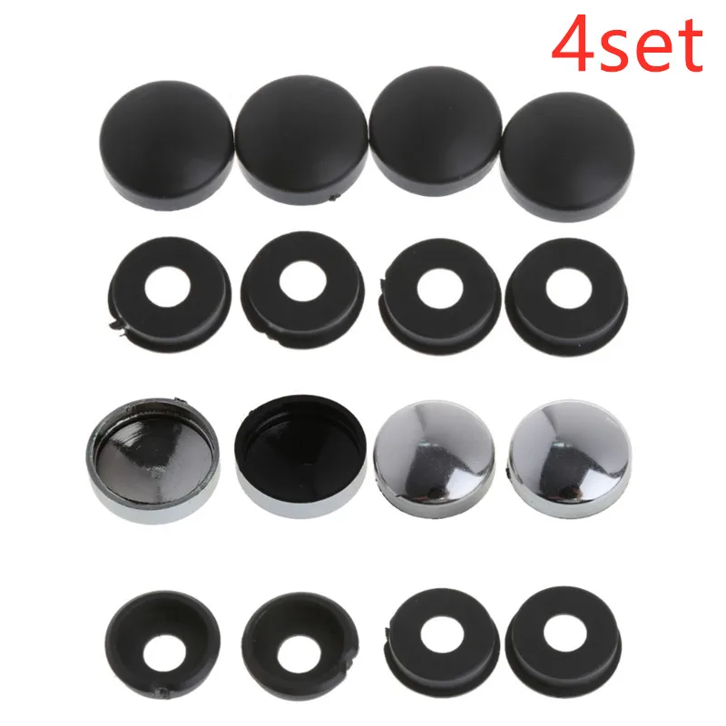 4 pçs prata preto tampa de parafuso/tampas de parafuso para carro caminhão van quadro da placa de licença anti roubo kits de parafusos da placa de licença