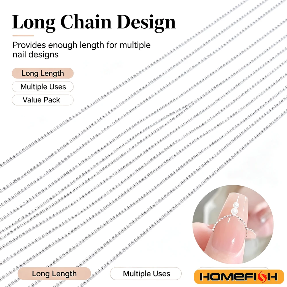 1M/Pack 0,8mm Gold Silber Nagelperlenkette Charm Ellipse Stein Nagelkunst Dekorationen Glitzer Metall Stahlkugel Schmuckzubehör – Detail 7